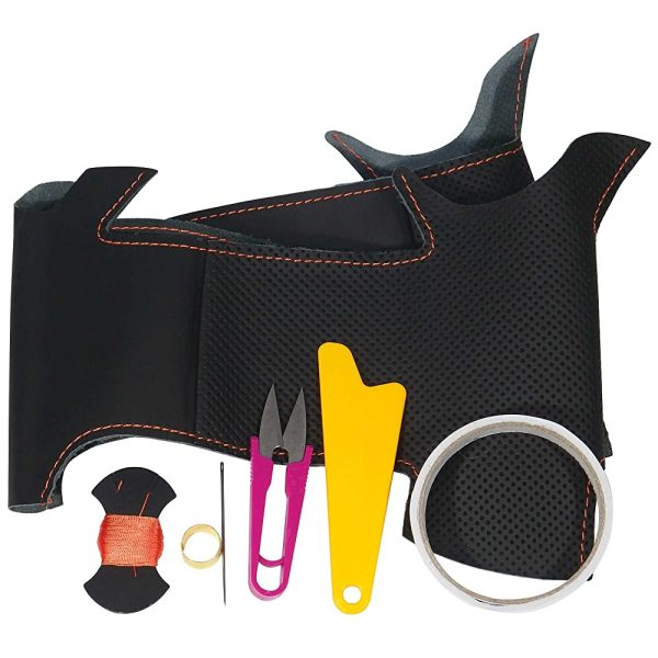Impreza Sport (GT) Impreza G4 (GK) XV(GT) DIY Steering Genuine Leather Replacement Kit (BS Design) [1BS1U14] Left and Right Black Leather Punching x Top and Bottom Black Leather x Orange Stitching on Sale