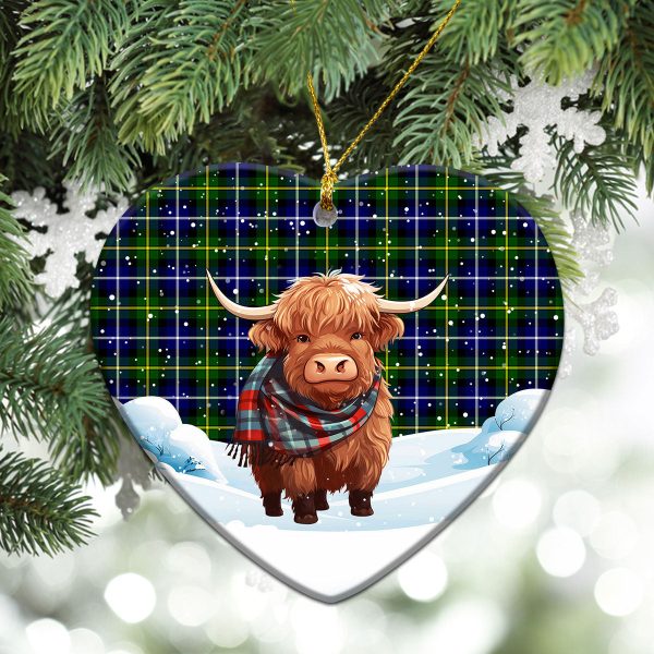 MacNeil of Barra Modern Tartan Christmas Ceramic Ornament - Highland Cows Snow Style Online Hot Sale - Image 5