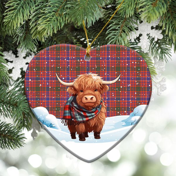 MacRae Ancient Tartan Christmas Ceramic Ornament - Highland Cows Snow Style For Sale - Image 5
