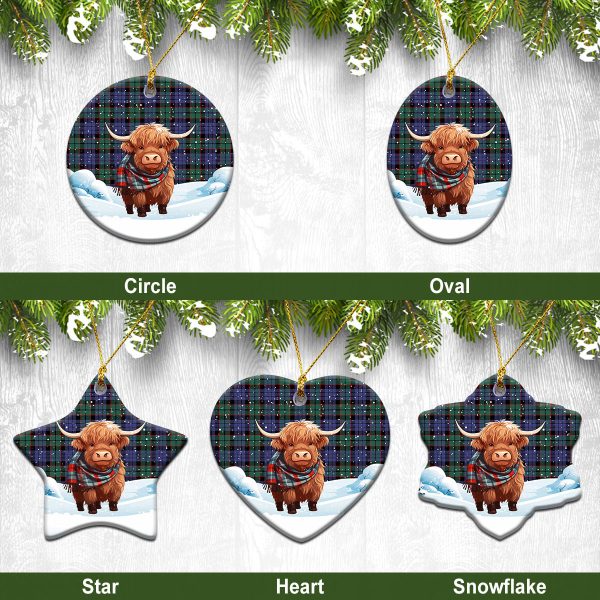 Fletcher Modern Tartan Christmas Ceramic Ornament - Highland Cows Snow Style Online