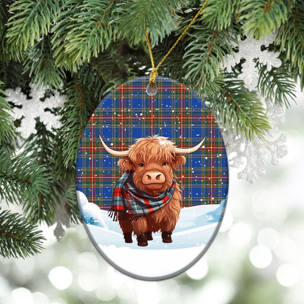 Bethune Ancient Tartan Christmas Ceramic Ornament - Highland Cows Snow Style For Sale - Image 3