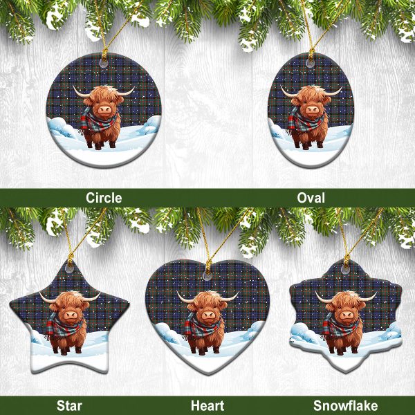 Fletcher of Dunans Tartan Christmas Ceramic Ornament - Highland Cows Snow Style Discount