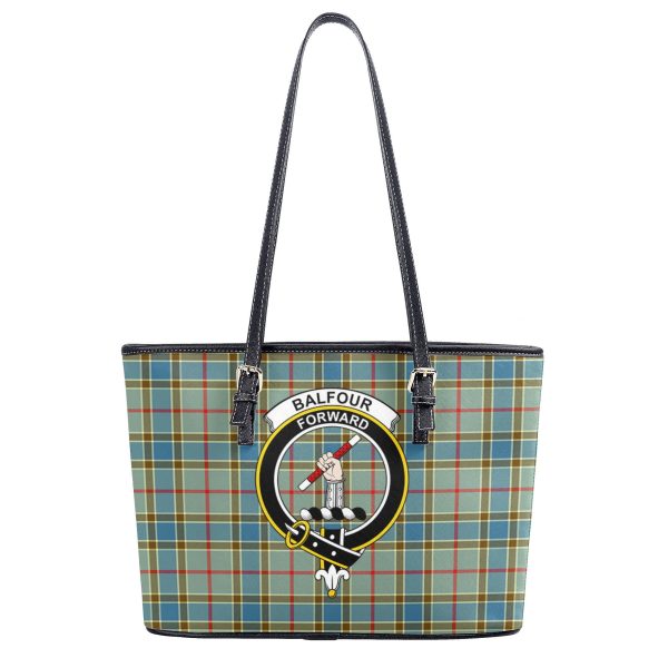 Balfour Blue Tartan Crest Leather Tote Bag For Sale - Image 2