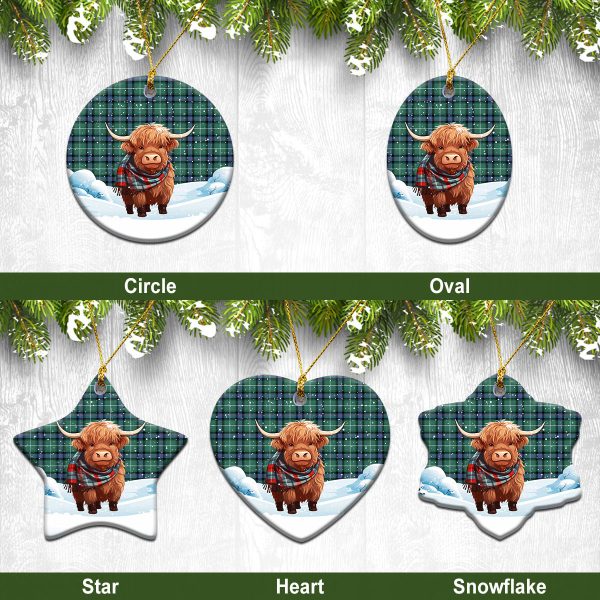 McDonald of the Isles Hunting Ancient Tartan Christmas Ceramic Ornament - Highland Cows Snow Style Online Sale