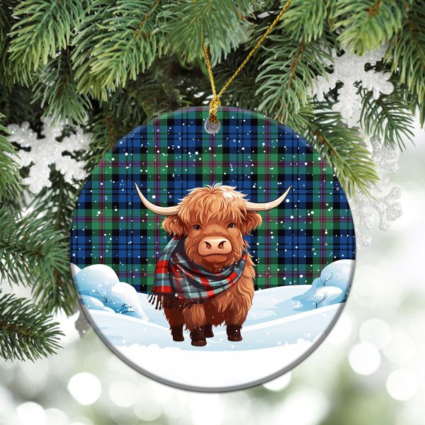 Baird Ancient Tartan Christmas Ceramic Ornament - Highland Cows Snow Style Online now - Image 2