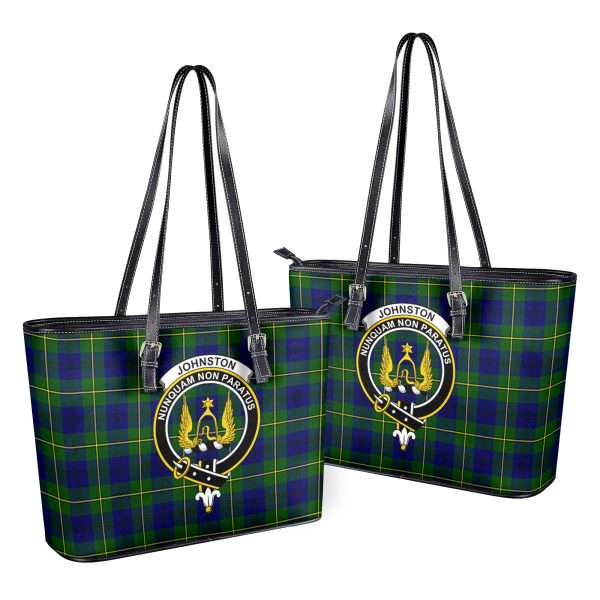 Johnston Modern Tartan Crest Leather Tote Bag For Discount