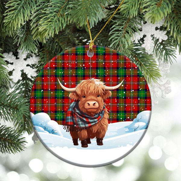 Fairlie Tartan Christmas Ceramic Ornament - Highland Cows Snow Style For Sale - Image 2