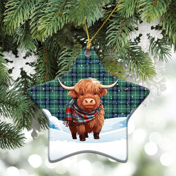 McDonald of the Isles Hunting Ancient Tartan Christmas Ceramic Ornament - Highland Cows Snow Style Online Sale - Image 4