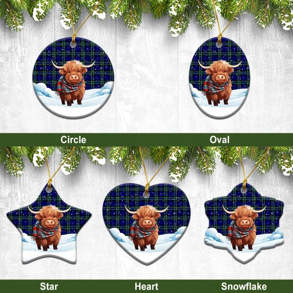 Arbuthnot Modern Tartan Christmas Ceramic Ornament - Highland Cows Snow Style on Sale