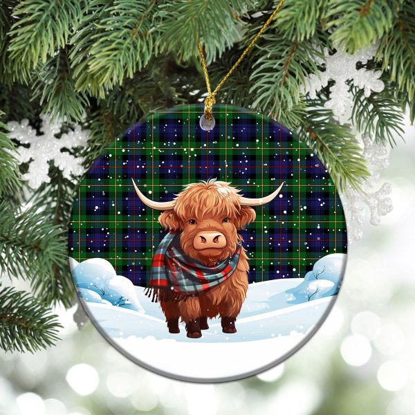 Baillie Tartan Christmas Ceramic Ornament - Highland Cows Snow Style Hot on Sale - Image 2