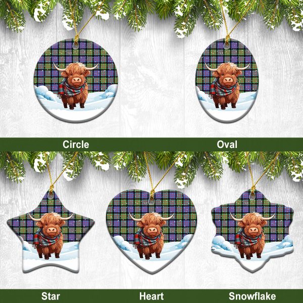 McDonald Ancient Tartan Christmas Ceramic Ornament - Highland Cows Snow Style Sale