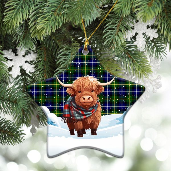 MacNeil of Barra Modern Tartan Christmas Ceramic Ornament - Highland Cows Snow Style Online Hot Sale - Image 4