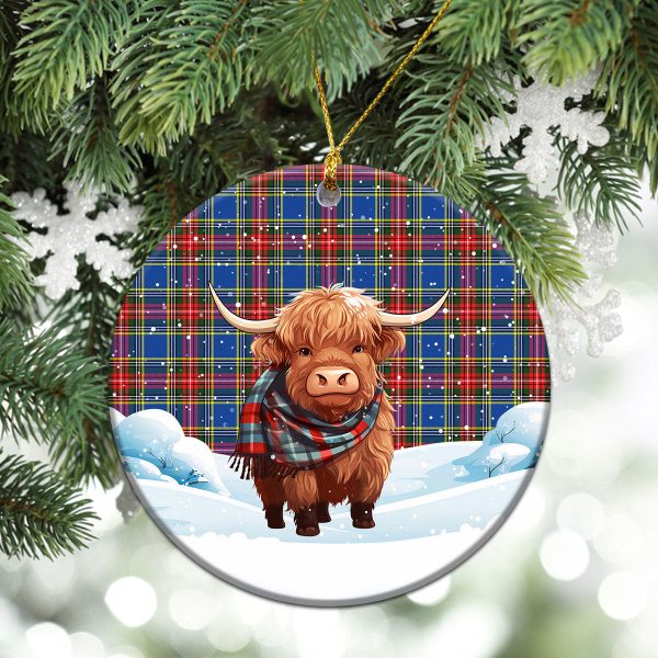 Bethune Modern Tartan Christmas Ceramic Ornament - Highland Cows Snow Style For Sale - Image 2