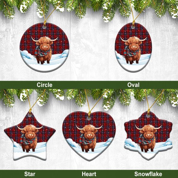Kelly of Sleat Red Tartan Christmas Ceramic Ornament - Highland Cows Snow Style For Cheap