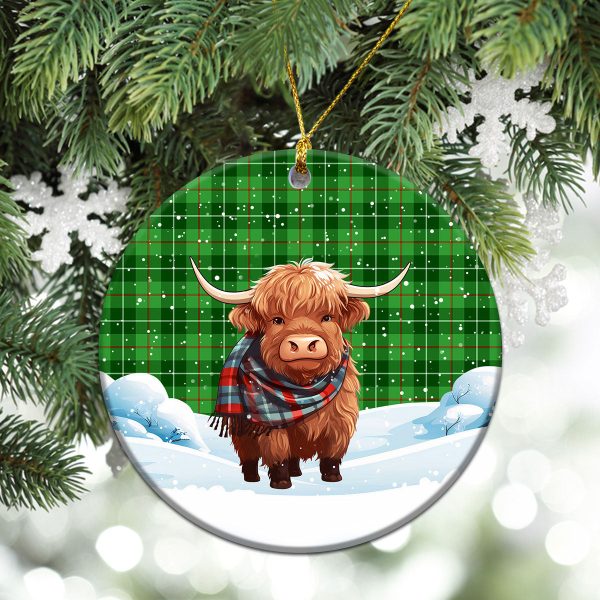Galloway District Tartan Christmas Ceramic Ornament - Highland Cows Snow Style Online Sale - Image 2