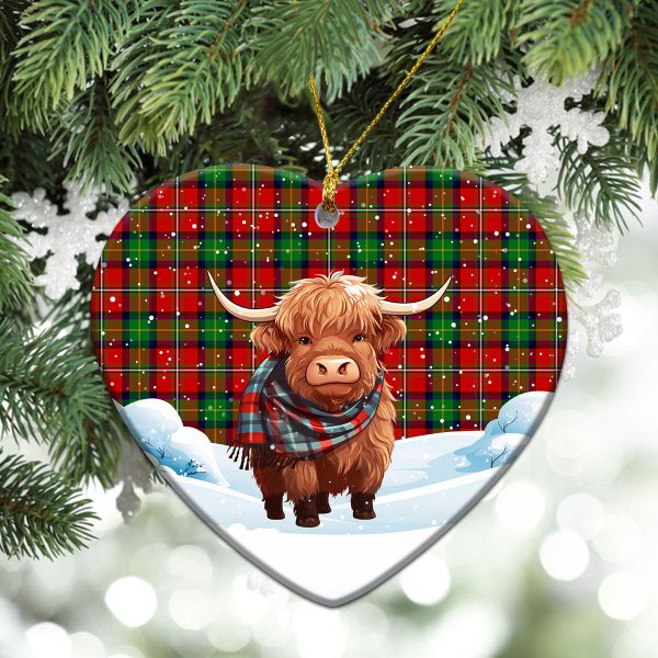 Fairlie Tartan Christmas Ceramic Ornament - Highland Cows Snow Style For Sale - Image 5