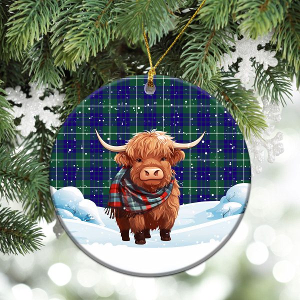 Hamilton Hunting Modern Tartan Christmas Ceramic Ornament - Highland Cows Snow Style Cheap - Image 2
