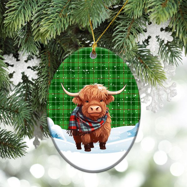 Galloway District Tartan Christmas Ceramic Ornament - Highland Cows Snow Style Online Sale - Image 3