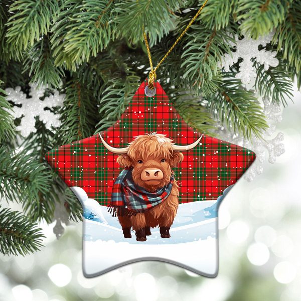 McAulay Modern Tartan Christmas Ceramic Ornament - Highland Cows Snow Style For Sale - Image 4