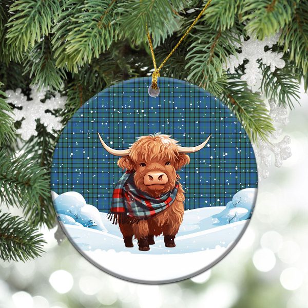 Matheson Hunting Ancient Tartan Christmas Ceramic Ornament - Highland Cows Snow Style For Sale - Image 2