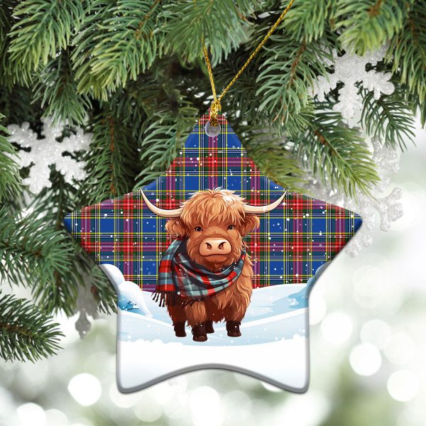 Bethune Modern Tartan Christmas Ceramic Ornament - Highland Cows Snow Style For Sale - Image 4