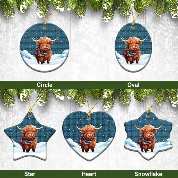 Matheson Hunting Ancient Tartan Christmas Ceramic Ornament - Highland Cows Snow Style For Sale