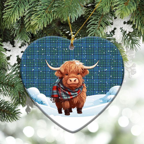 Matheson Hunting Ancient Tartan Christmas Ceramic Ornament - Highland Cows Snow Style For Sale - Image 5