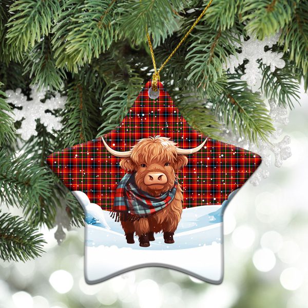 Innes Modern Tartan Christmas Ceramic Ornament - Highland Cows Snow Style Online now - Image 4
