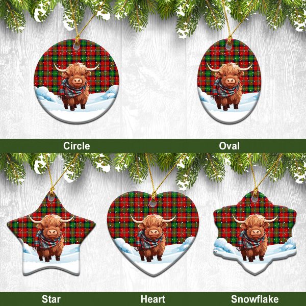 Fairlie Tartan Christmas Ceramic Ornament - Highland Cows Snow Style For Sale