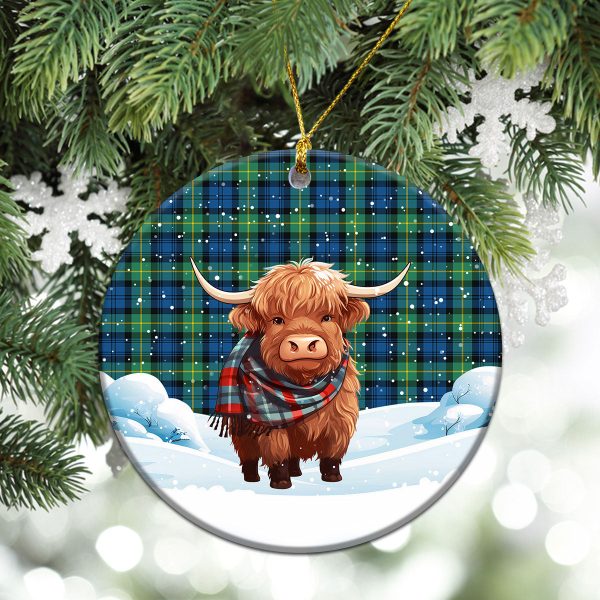 Gordon Ancient Tartan Christmas Ceramic Ornament - Highland Cows Snow Style Supply - Image 2