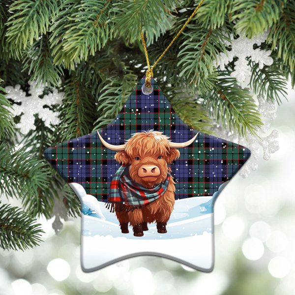 Fletcher Modern Tartan Christmas Ceramic Ornament - Highland Cows Snow Style Online - Image 4