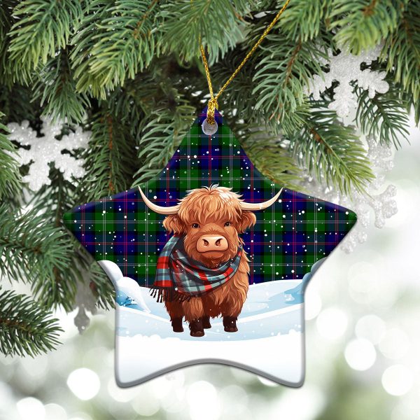 MacThomas Modern Tartan Christmas Ceramic Ornament - Highland Cows Snow Style Online Sale - Image 4