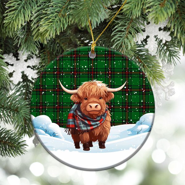 Halkett Tartan Christmas Ceramic Ornament - Highland Cows Snow Style Online Hot Sale - Image 2