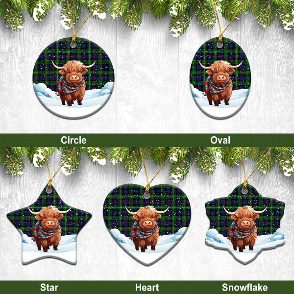 Baillie Tartan Christmas Ceramic Ornament - Highland Cows Snow Style Hot on Sale