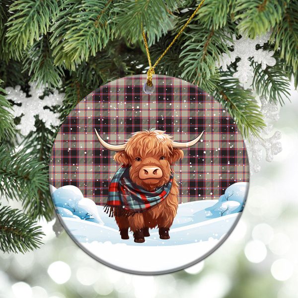 MacPherson Hunting Ancient Tartan Christmas Ceramic Ornament - Highland Cows Snow Style Cheap - Image 2