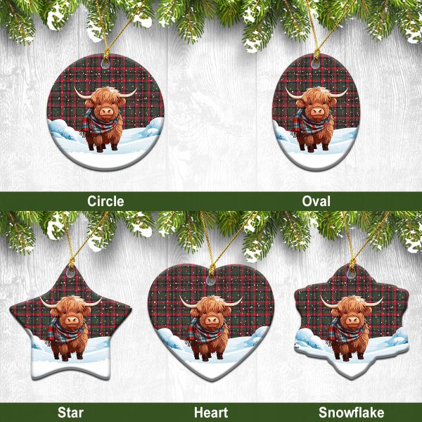 Cumming Hunting Modern Tartan Christmas Ceramic Ornament - Highland Cows Snow Style For Sale