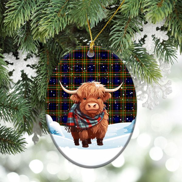 MacLellan Modern Tartan Christmas Ceramic Ornament - Highland Cows Snow Style Sale - Image 3