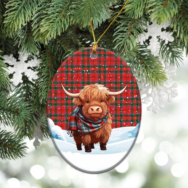 Dalziel Modern Tartan Christmas Ceramic Ornament - Highland Cows Snow Style Fashion - Image 3