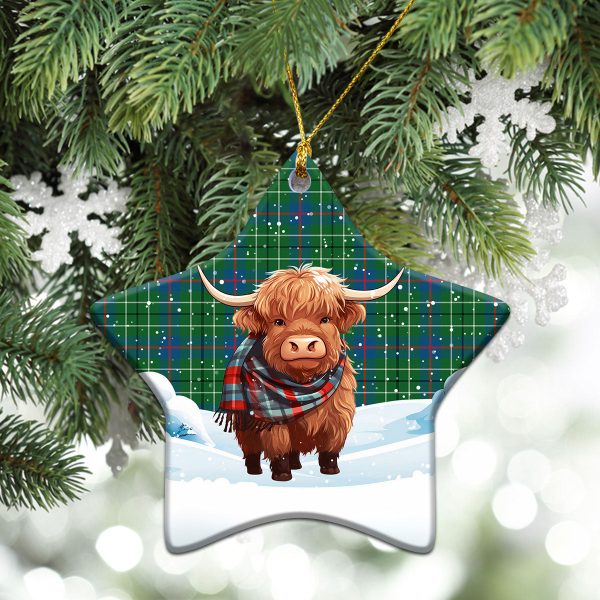 Duncan Ancient Tartan Christmas Ceramic Ornament - Highland Cows Snow Style on Sale - Image 4