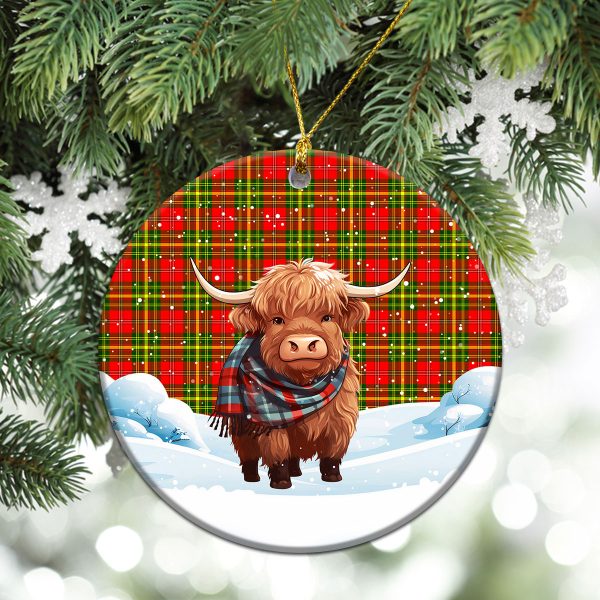 Leask Tartan Christmas Ceramic Ornament - Highland Cows Snow Style Discount - Image 2