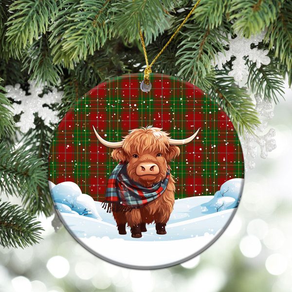 Burnett Tartan Christmas Ceramic Ornament - Highland Cows Snow Style Online now - Image 2