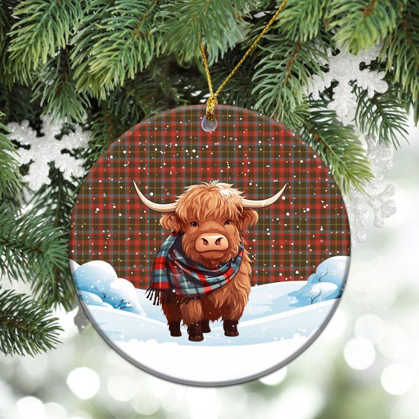 MacKintosh Hunting Weathered Tartan Christmas Ceramic Ornament - Highland Cows Snow Style Discount - Image 2