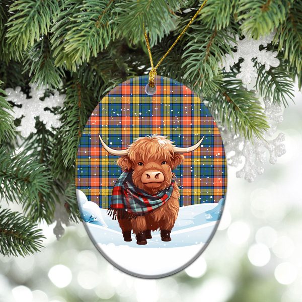 Buchanan Ancient Tartan Christmas Ceramic Ornament - Highland Cows Snow Style For Cheap - Image 3