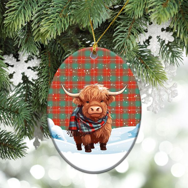MacFie Ancient Tartan Christmas Ceramic Ornament - Highland Cows Snow Style Online Sale - Image 3