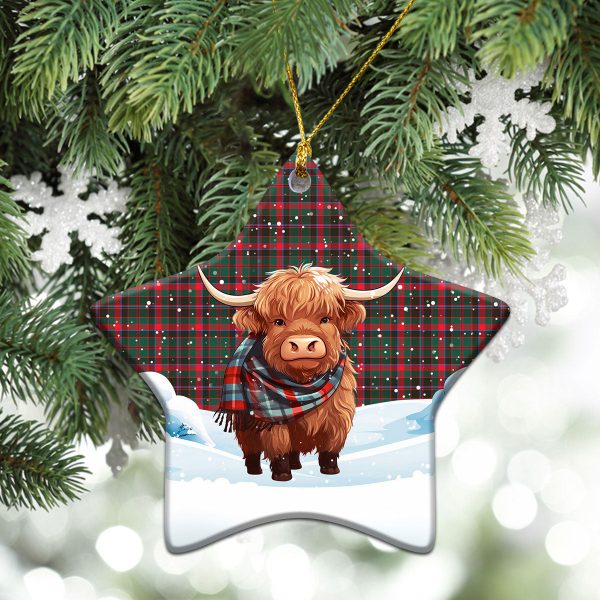 Cumming Hunting Modern Tartan Christmas Ceramic Ornament - Highland Cows Snow Style For Sale - Image 4