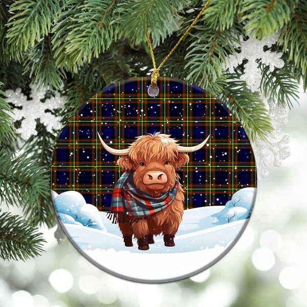 MacLellan Modern Tartan Christmas Ceramic Ornament - Highland Cows Snow Style Sale - Image 2