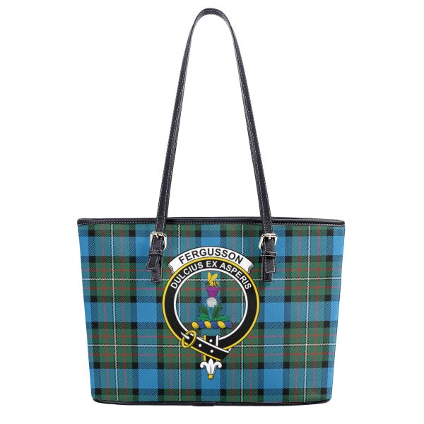 Fergusson Ancient Tartan Crest Leather Tote Bag Online Sale - Image 2