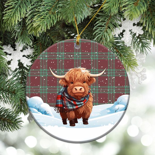 MacGregor Hunting Ancient Tartan Christmas Ceramic Ornament - Highland Cows Snow Style For Sale - Image 2