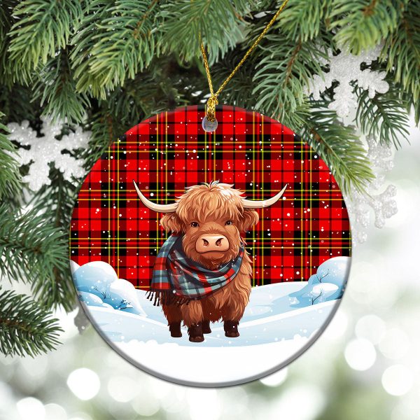 Brodie Modern Tartan Christmas Ceramic Ornament - Highland Cows Snow Style on Sale - Image 2