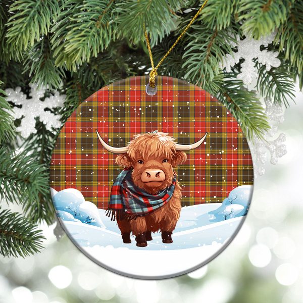 Buchanan Old Set Weathered Tartan Christmas Ceramic Ornament - Highland Cows Snow Style on Sale - Image 2